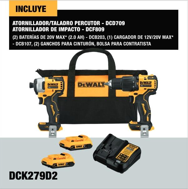 JUEGO DE TALADRO PERCUTOR/ ATORNILLADOR DEWALT 6 PIEZAS