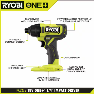RYOBI Kit 2 Herramientas ONE+ 18V Taladro Atornillador y Taladro Atornillador de Impacto con Baterías y Cargador